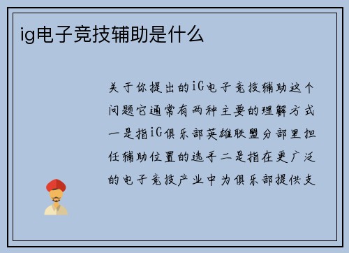 ig电子竞技辅助是什么